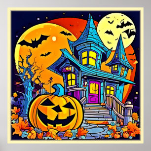 Poster Spooky Haunted House Trabalho de arte