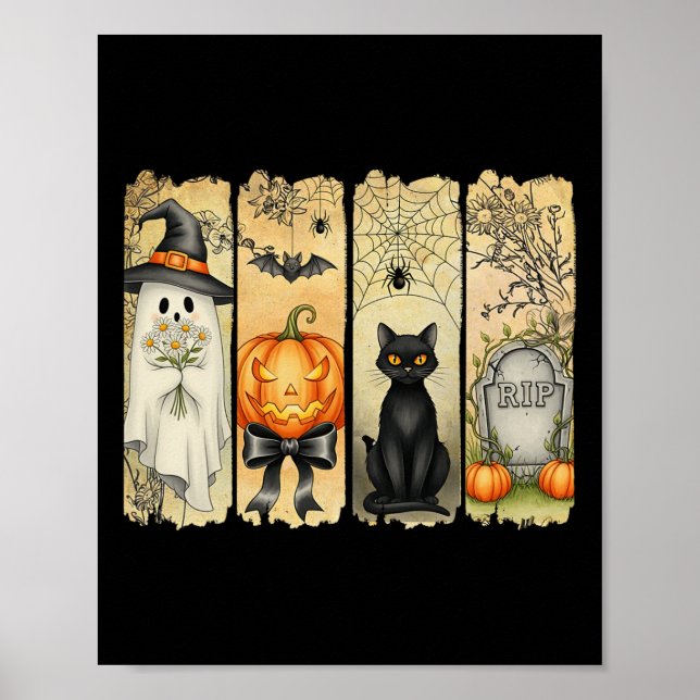 Poster Spooky Season Vintage Halloween Ghost Pumpkin Coqu (Frente)
