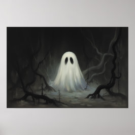 Poster Spooky Vintage Halloween Ghost - Arte Assombrada