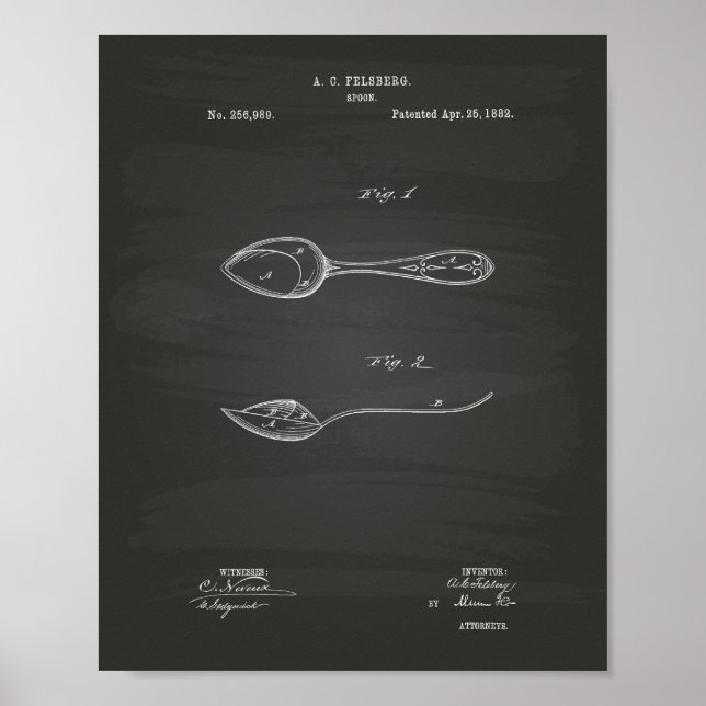 Póster Spoon 1882 Patent Art - Chalkboard (Frente)