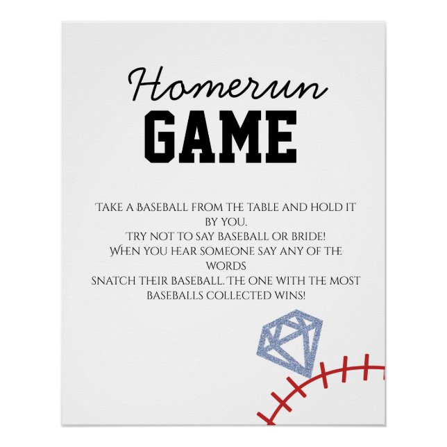 Póster Sports Baseball Homerun Glitter Bridal Shower Game (Frente)