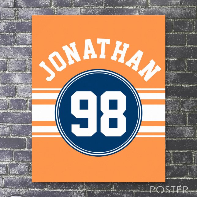 Poster Sports Jersey Blue e Orange Strips Número de Nome (Custom Sporty Poster)