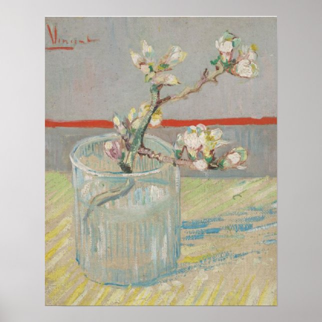 Poster Sprig de amêndoa florescente em um vidro van Gogh  (Frente)