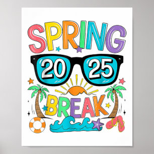 Poster Spring Break Squad Crew Vintage 2025 Beach Palm Fa