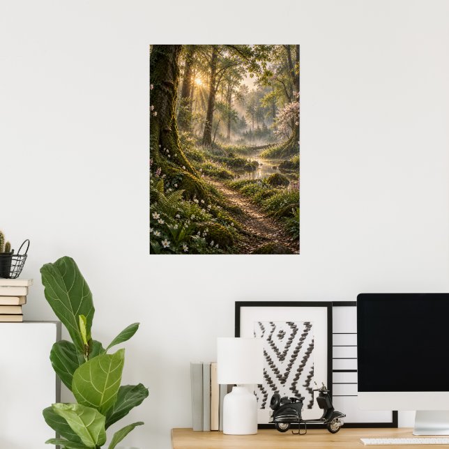 Poster Spring in the Fourfold Forest – Misty Fantasy Wood (Escritório em casa)