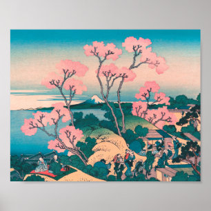 Poster Spring Picnic under Cherry Tree Flowers Mount Fuji