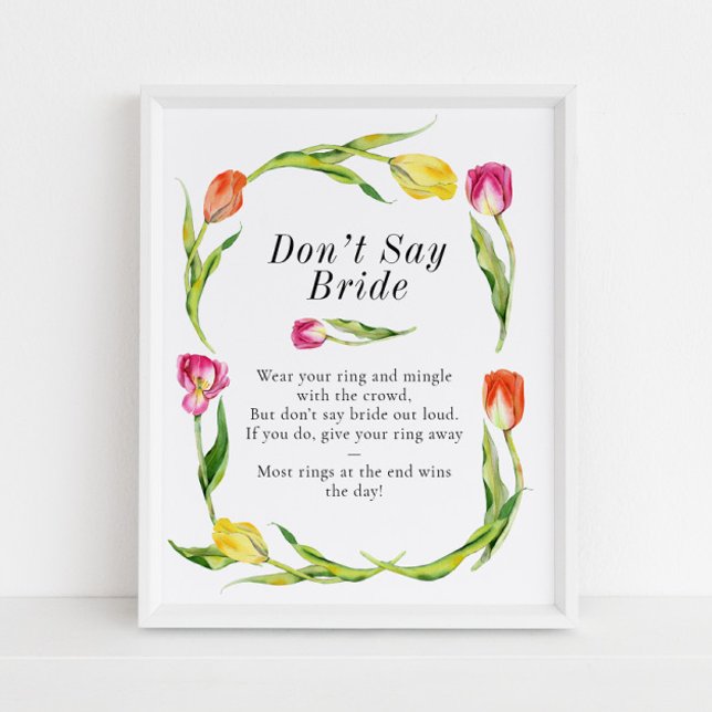 Poster Spring Tulip Don't Say Bride Bridal Shower Game (Criador carregado)