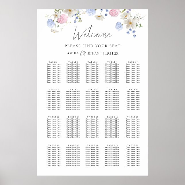 Poster Spring Wildflowers Purple Wedding Seating Chart (Frente)