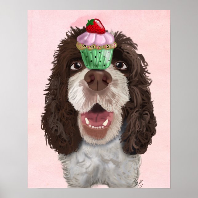 Póster Springer Spaniel com Cupcake (Frente)