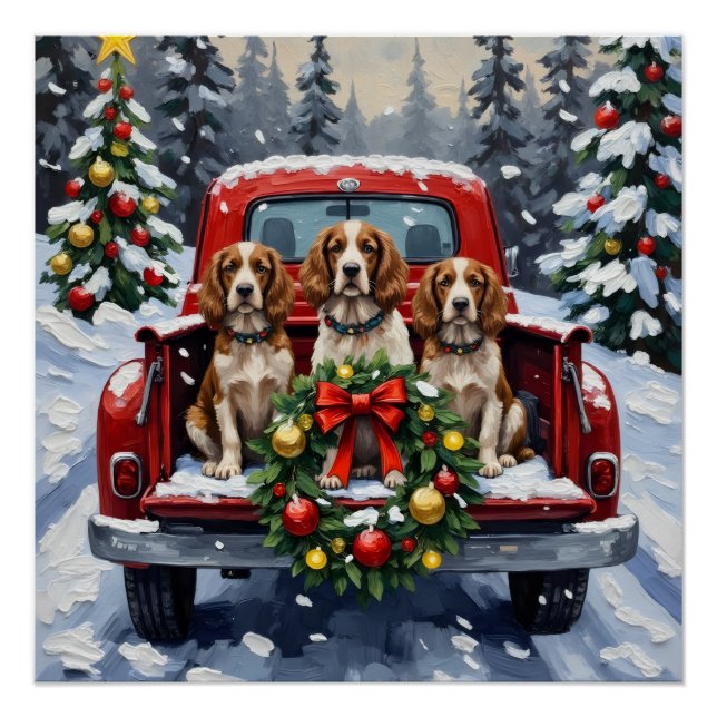 Póster Springer Spaniel Natal Caminhão Vermelho Férias (Frente)