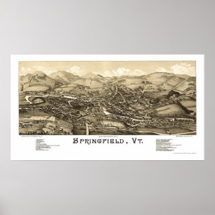 Póster Springfield, Mapa Panorâmico VT - 1886