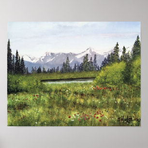 POSTER SPRINGTIME IN THE CANADIAN ROCKIES WATERCOLOR