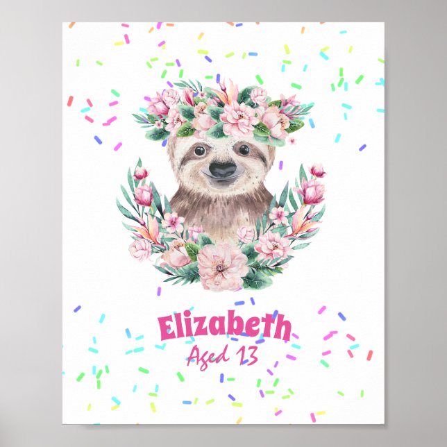 Poster Sprinkles SLOTH Boho Girls Pink Flowers Gifts Boni (Frente)
