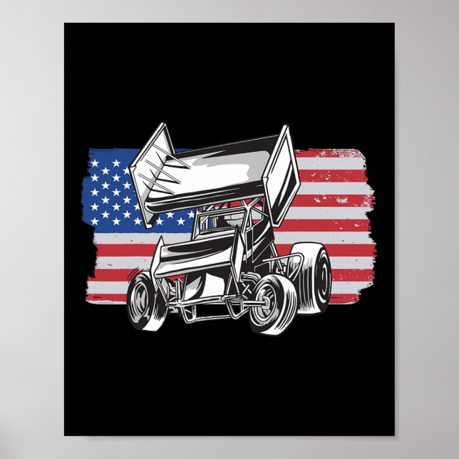 Poster Sprint Car Racing Usa Flag  (Frente)