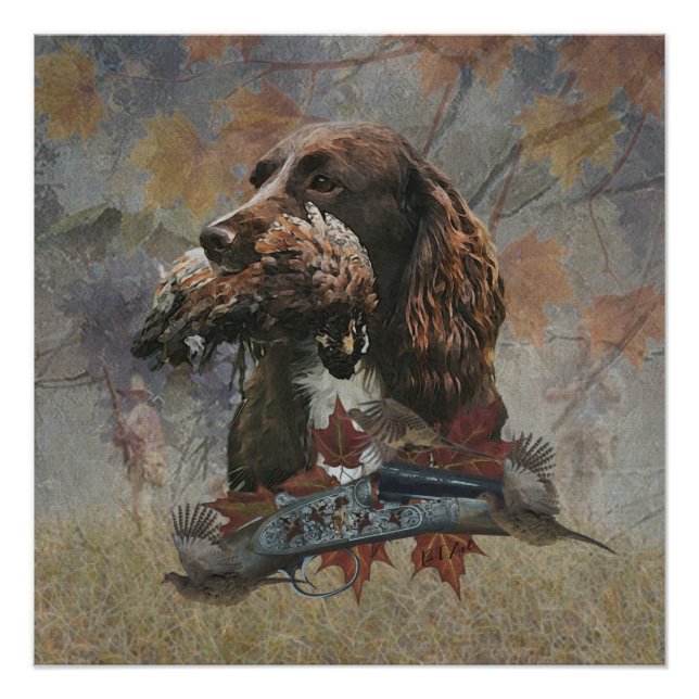 Póster Sprocker Spaniel, Arte de cães-Arma (Frente)