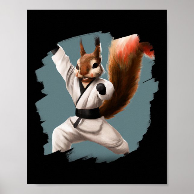 Poster Squirrel Doing Karate Kick Black Belt Martial Arts (Frente)