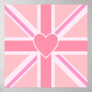 Póster Squre Union Jack Flag & Heart Pinks