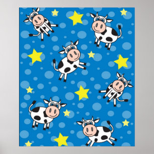 Poster Sr. feliz bonito Vaca Imprimir - azul