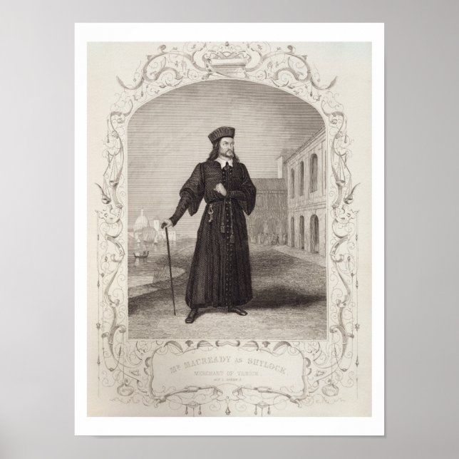 Póster Sr. Macready como Shylock, Ato I Cena 3, em "O Mer (Frente)