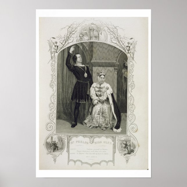 Póster Sr. Phelps como Hamlet e Miss Glyn como Rainha Ger (Frente)