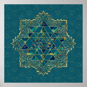 Poster Sri Lanka/Sri-Chakra Dourado, Marble e Teal
