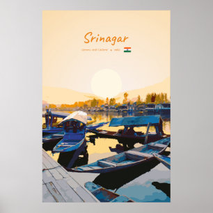Poster Srinagar, Índia - Barcos Shikara do Lago Dal