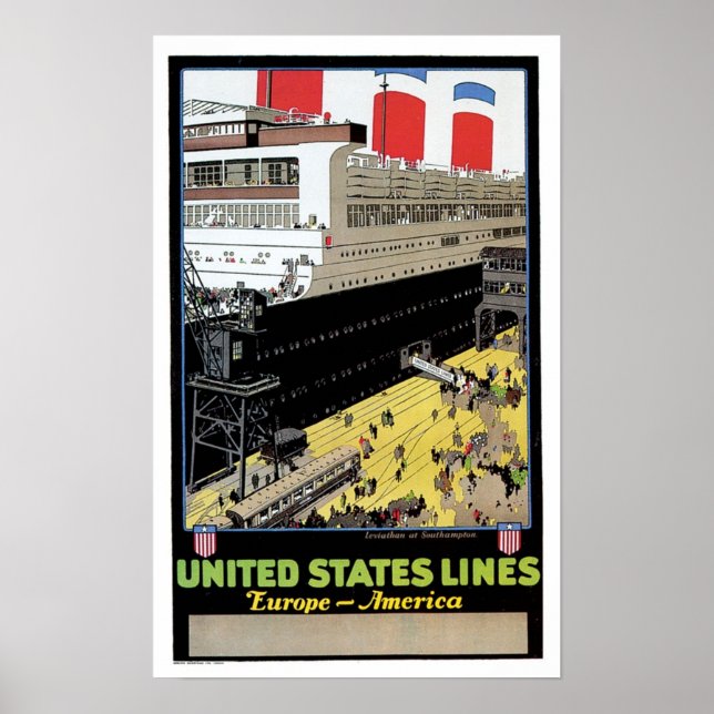 Póster ss Leviathan at Dock - United States Lines (Frente)