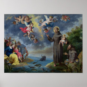 Póster St Anthony de Pádua que Preaching aos peixes