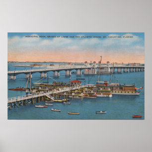 Póster St Augustine, FL - vista da ponte dos leões
