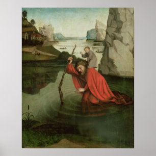 Poster St Christopher que leva a criança do cristo
