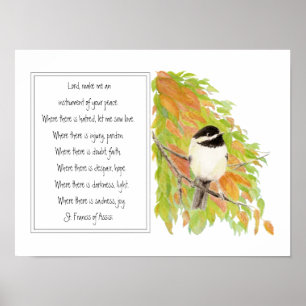 Poster St Francis da oração de Assisi com Chickadee
