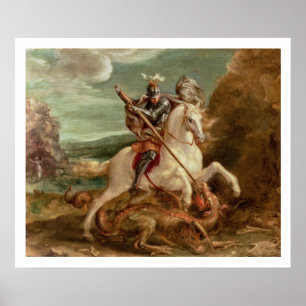 Póster St George que massacra o dragão, (óleo no painel