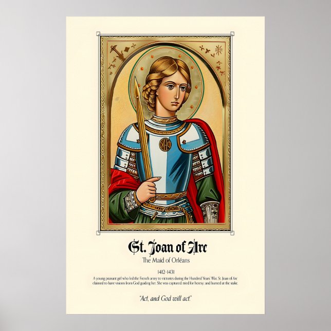 Poster St. Joan of Arc Art Print Medieval Christian (Frente)