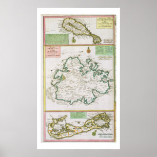 Póster St. Kitts, Antígua e Bermuda, detalhe de um mapa