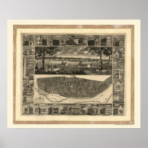 Póster St Louis, mapa panorâmico do MO - 1848