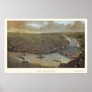 Poster St Louis, mapa panorâmico do MO - 1873