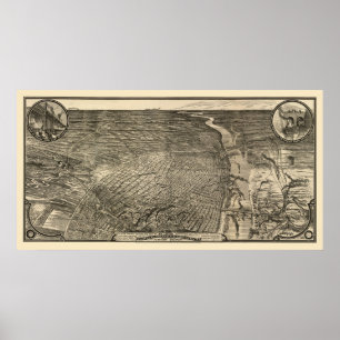 Póster St Louis, mapa panorâmico do MO - 1876
