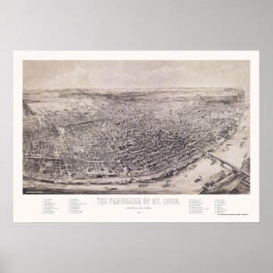 Póster St Louis, mapa panorâmico do MO - 1894