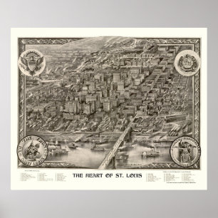 Póster St Louis, mapa panorâmico do MO - 1907