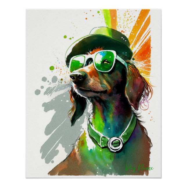 Póster St Patricks Day - Dachshund Dog Irish Costume (Frente)