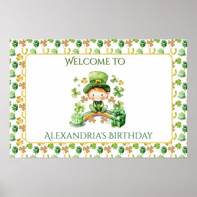 Poster St Patricks Sortudos Primeiro Aniversário Bem-Vind (Frente)