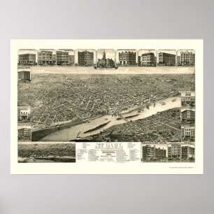 Póster St Paul, mapa panorâmico do manganês - 1883