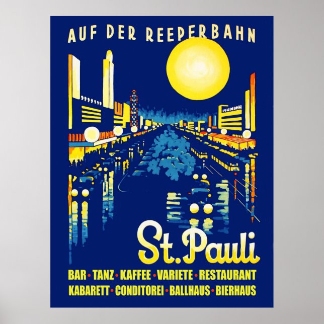 Poster St. Pauli à noite, cidade de Hamburgo, Alemanha (Frente)