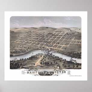 Póster St Peter, mapa panorâmico do manganês - 1870