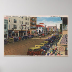 Póster St Petersburg, FL - vista da avenida central com
