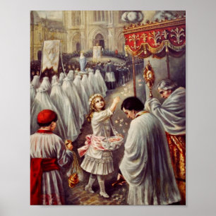 Poster St. Teresa throws flowers to the Blessed Sacrament