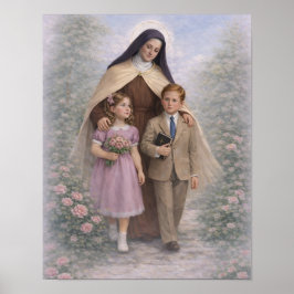 Poster St. Therese Guiando Crianças Rosas Católico