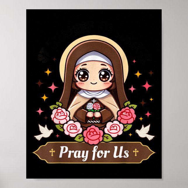 Poster St Therese Of Lisieux Pray For Us Catholic Roses F (Frente)