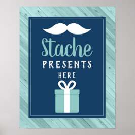 Poster Stache apresenta aqui o sinal, azul e aqua