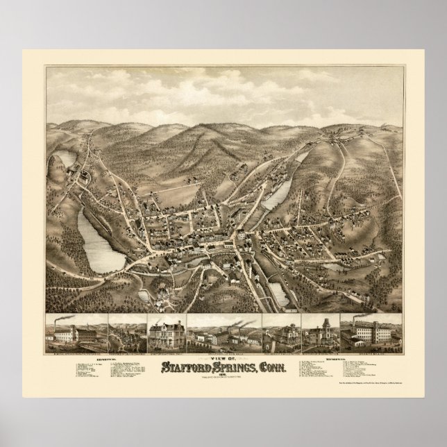 Póster Stafford Primavera, CT Panorâmica Map - 1878 (Frente)